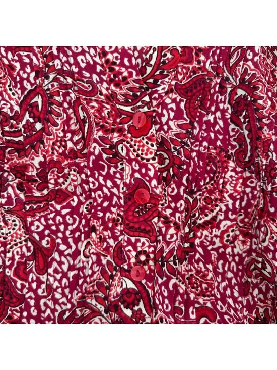 NWOT NYDJ Womens Red Paisley Pintucked Pleated 1/4 Button Front Blouse Size 1X - Picture 8 of 14